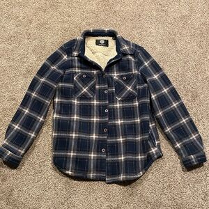 Blue Plaid Sherpa and Polar Fleece Button-Up Shacket